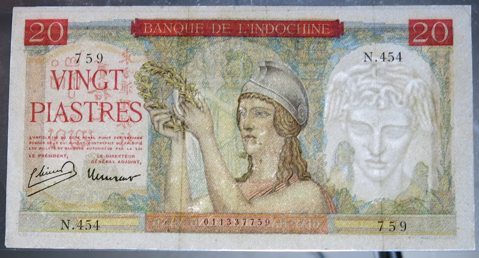 French Indochina 20 Piastres ND (1949) Pick 81a. High grade.