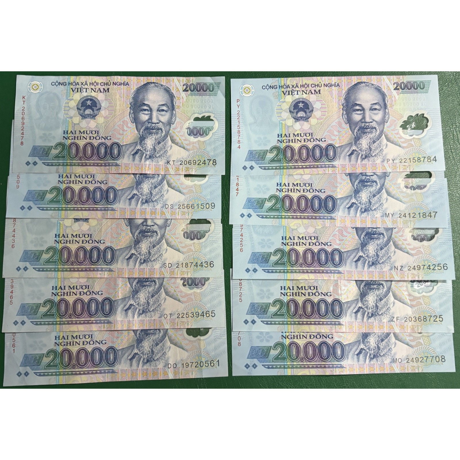 10 x VIETNAM 20000 Dong Circulated Polymer Banknotes VND 20,000 20K 200,000