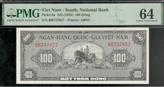 South Viet Nam, 1955, 100 Francs, P-8a, PMG CHOICE UNC 64!