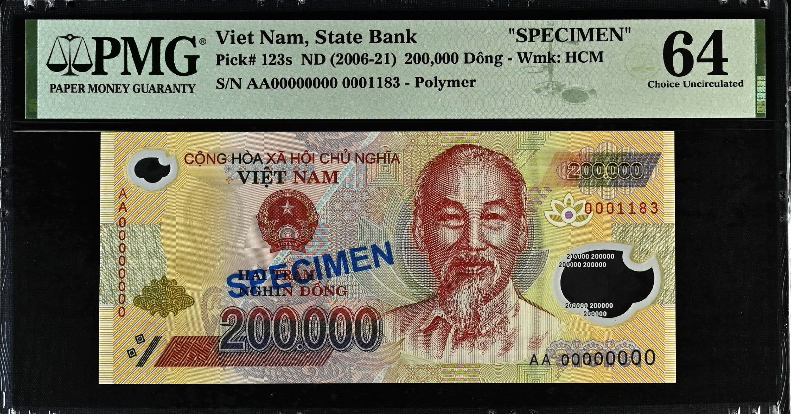 Vietnam 200,000 Dong Specimen (2006) Pick 123s Specimen PMG 64