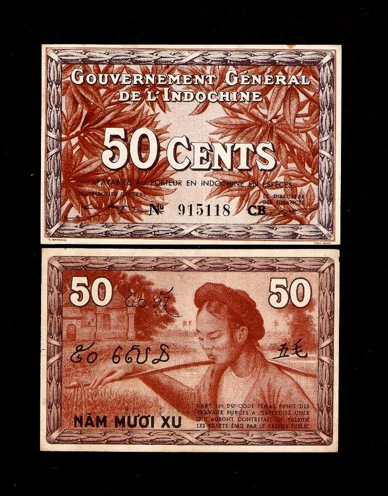 FRENCH INDO CHINA 50 CENTS P-87 1939 WOMAN UNC VIETNAM CURRENCY MONEY BANK NOTE