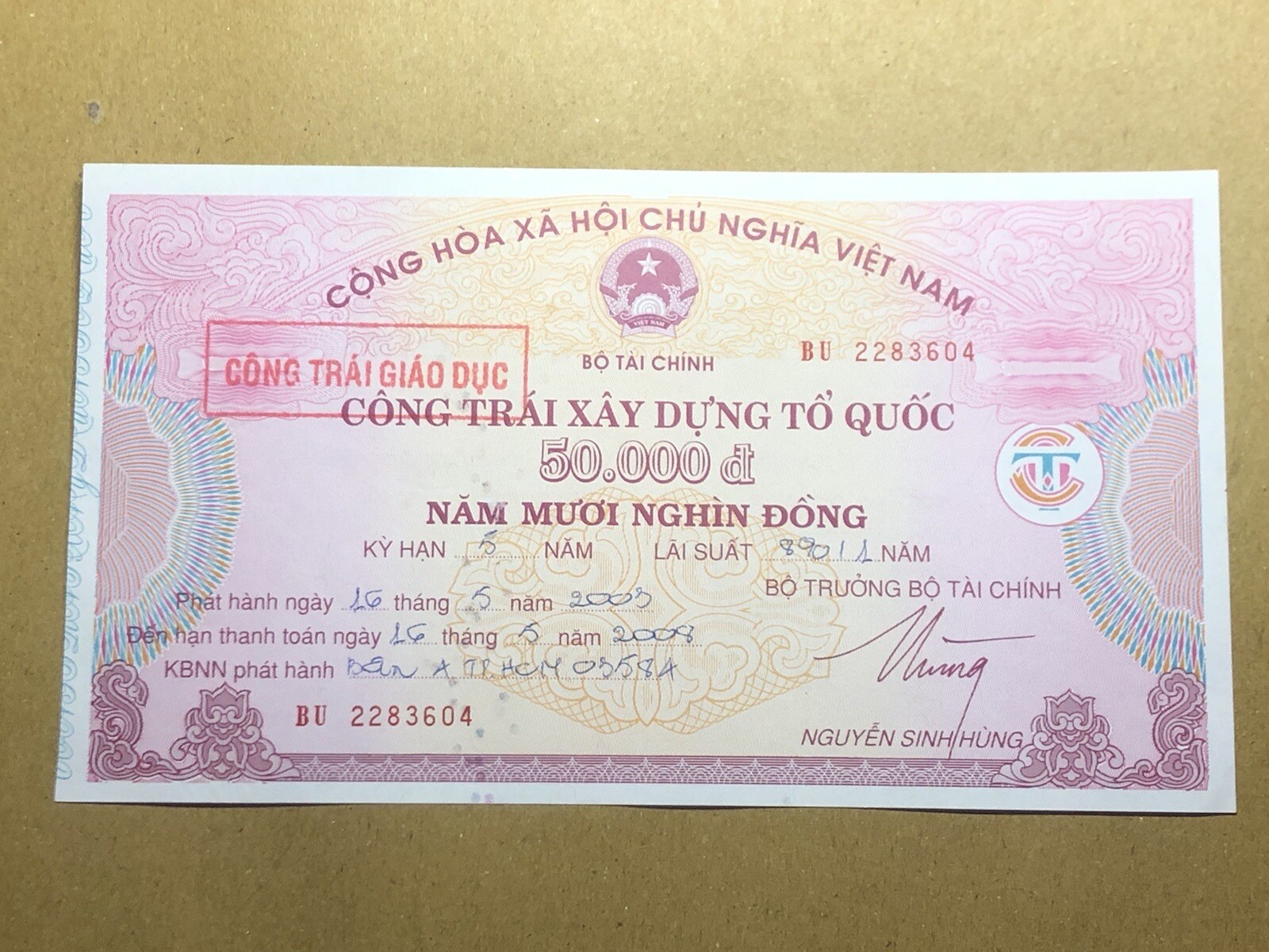 UNC 50,000 Dong Payment Bond Cheque Unpaid 2003 Original Vintage Rare_LDP Shop.