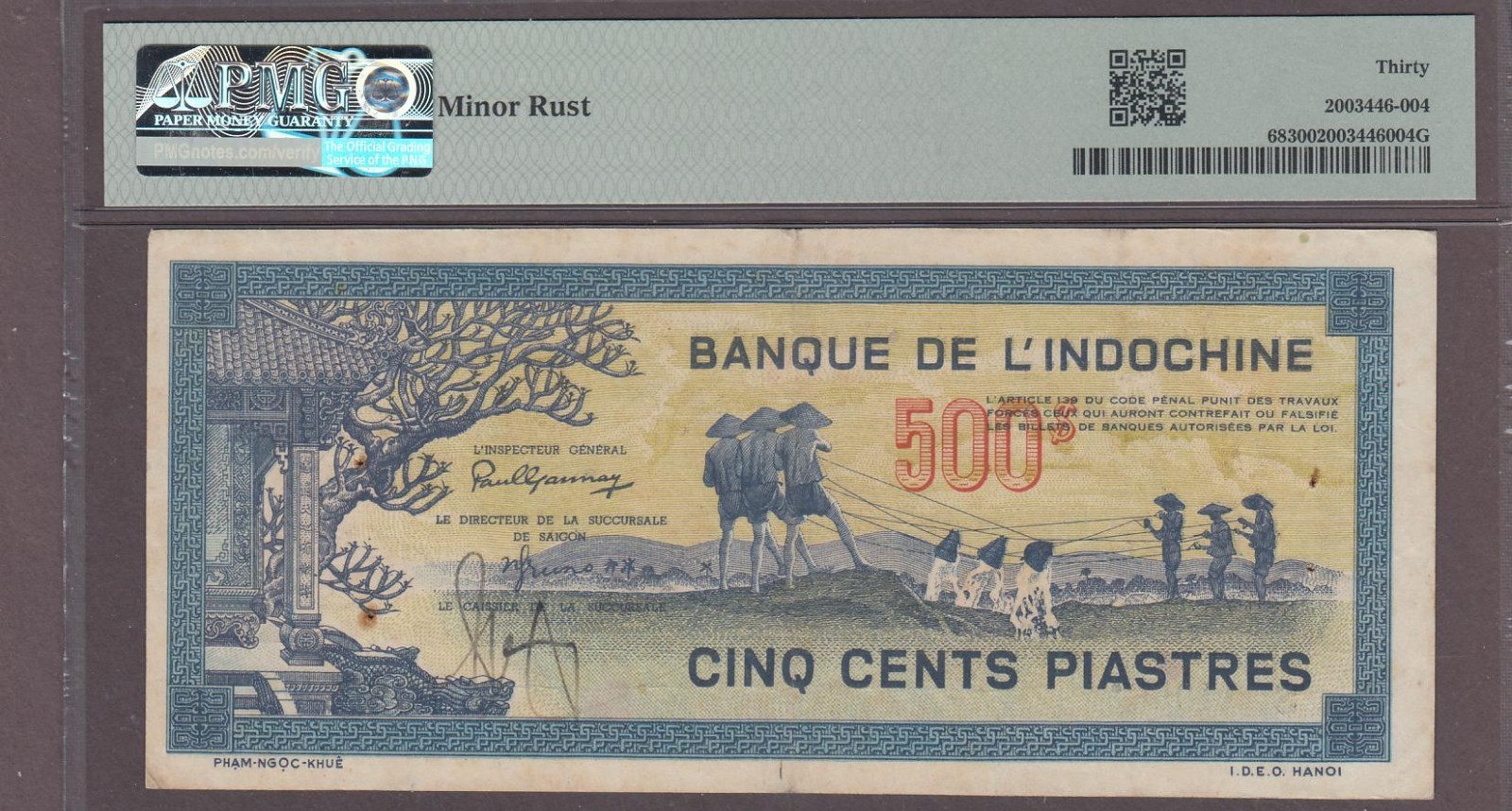 French Indochina 500 Piastres Banknote P-68 ND (1944-45) PMG 30