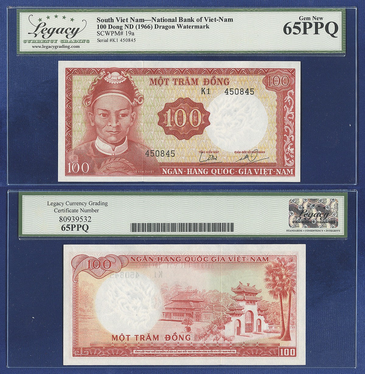 VIETNAM 100 DONG SOUTH REPUBLIC P-19a 1966 DRAGON WATERMARK GEM UNC 65PPQ