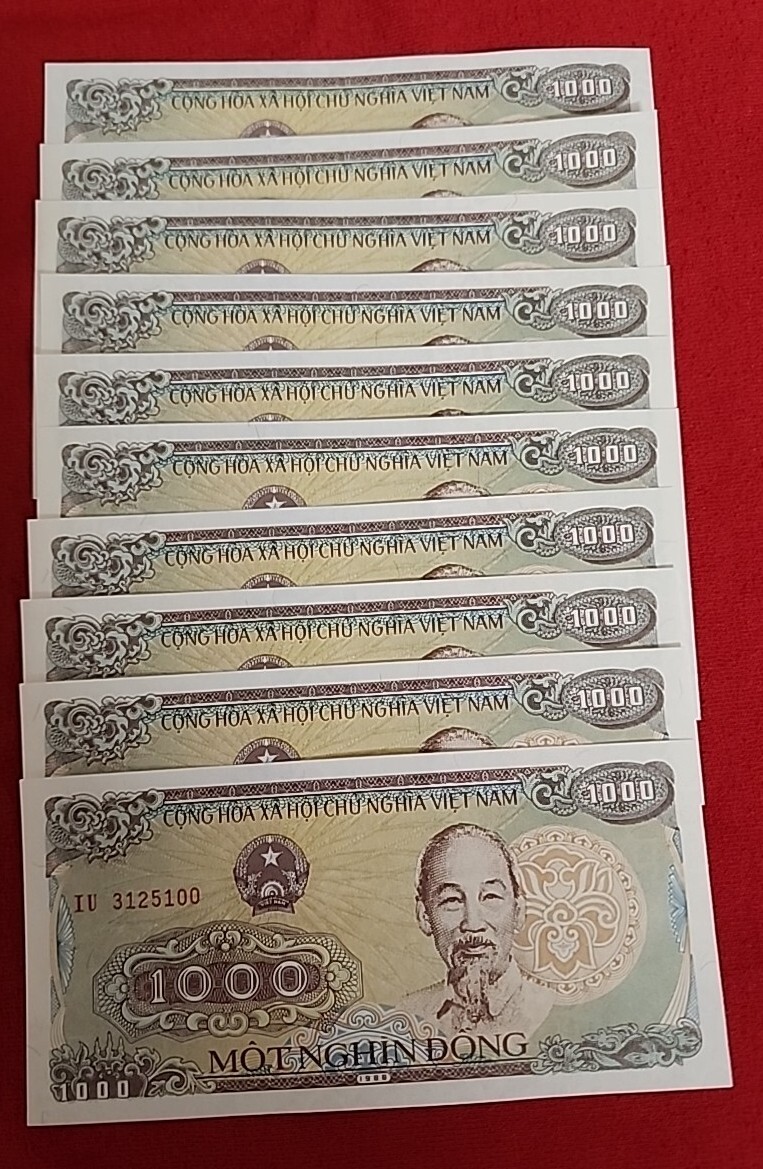 10 Pcs Paper Money From VIETNAM 1000 Dong, 1988, P-106, UNC FREE SHIPPING