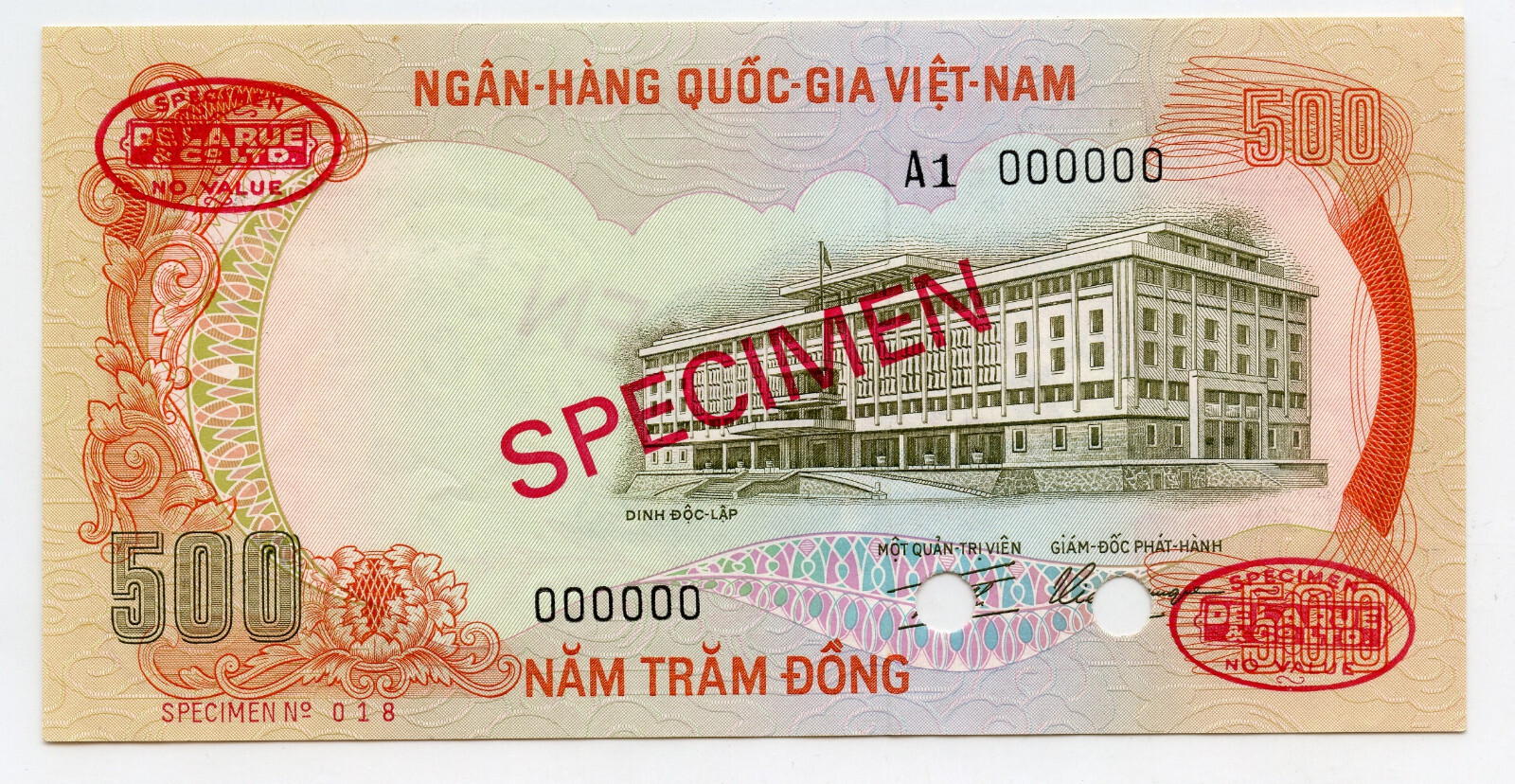 South Vietnam 1972, SPECIMEN 500 Dong, Tiger, Pick 33s, Specimen #18, UNC+