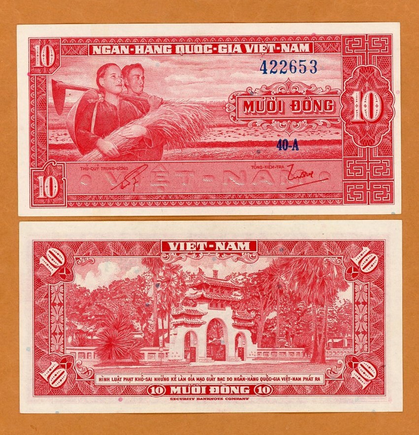 Vietnam South, 10 Dong, ND (1962) , P-5 UNC Farmer and his wife planting rice