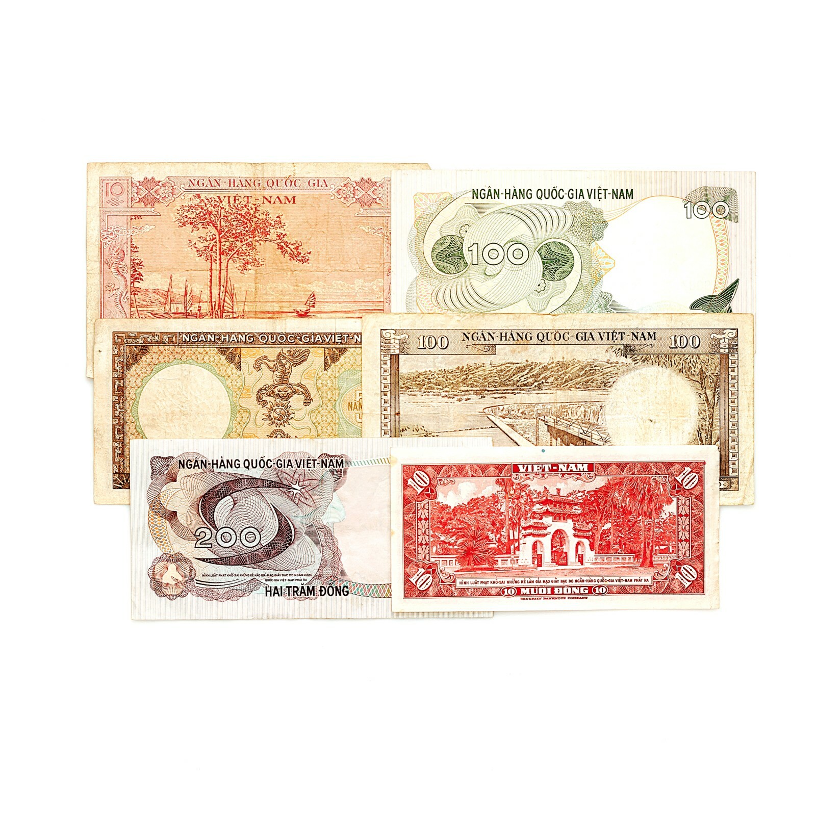 6 different South Vietnam paper money 1960’s-70’s circ.