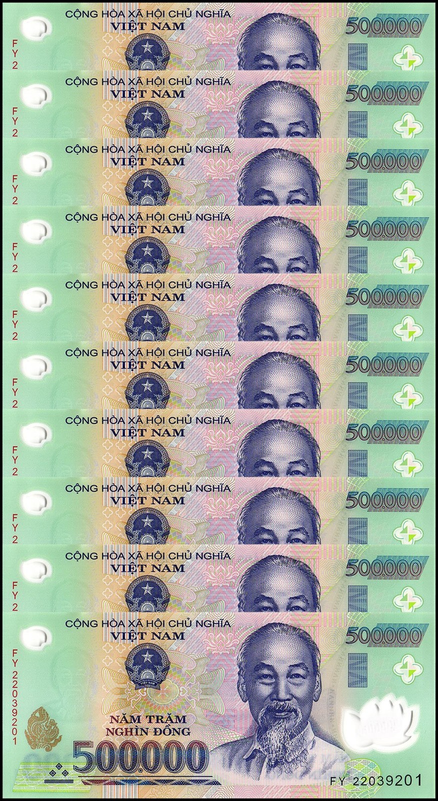 Vietnam 500000 Dong, 2022, P-124r, UNC, Polymer X 10 PCS