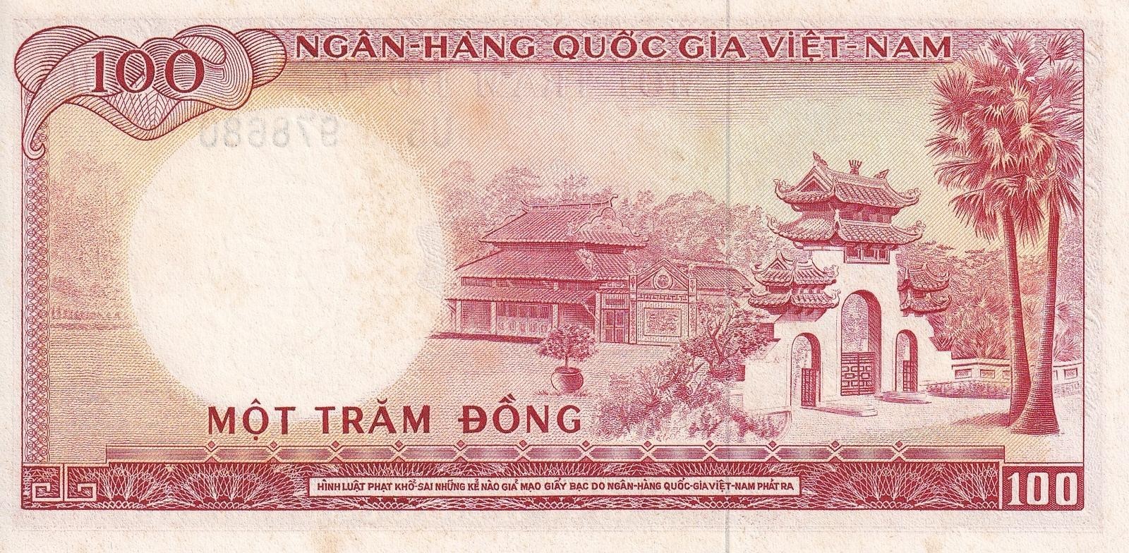 VietNam(South) 100 Dong 1966 P 19b UNC Minor Foxing watermark head like portrait