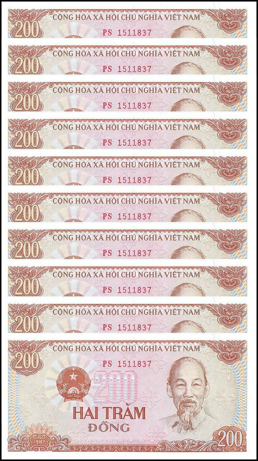 Vietnam 200 Dong, 1987, P-100a, UNC X 10 PCS
