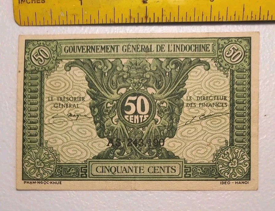 1942 French Indochina 50 Cents Note; Pick 91a *Circulated*
