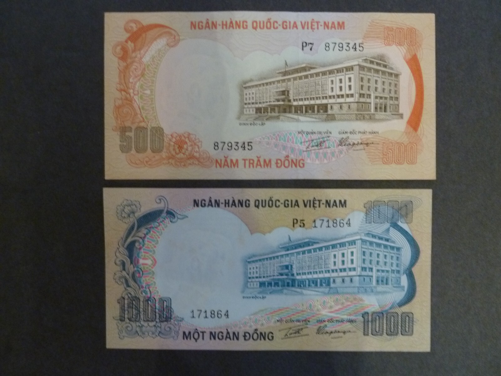 Vietnam South, 1000 dong, ND (1972) P-34, UNC Elephant plus Tiger Note P-33a UNC