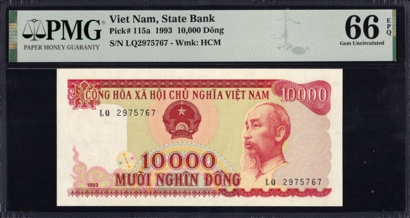 Viet Nam 10,000 Dong 1993 Number Pick 115a PMG 66 EPQ Gem Uncirculated