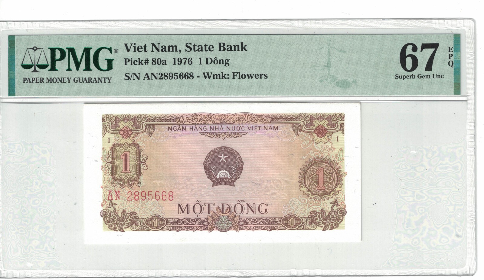 Vietnam 1 Dong 1976 Pick# 80a PMG: 67 EPQ GEM UNC. #PL1466