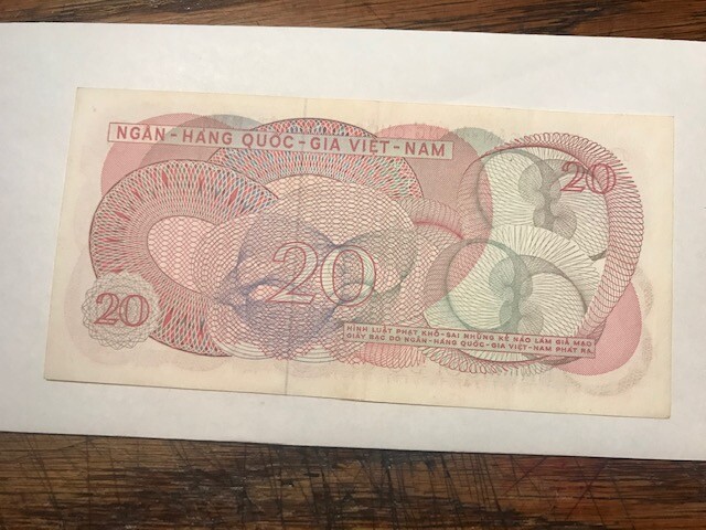 1969 Vietnam 20 Dong Banknote Folds #21323