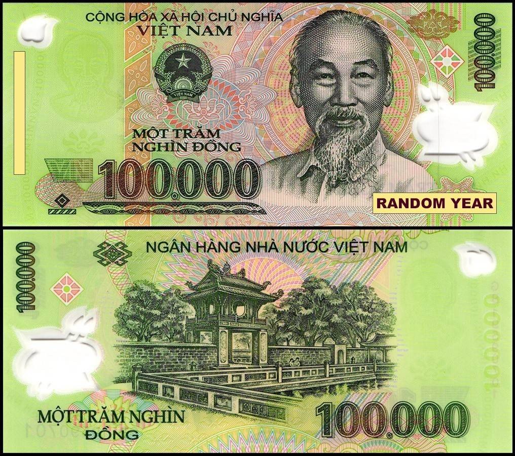 Vietnam 100000 Dong, Random Year, P-122, UNC Polymer X 100 PCS Bundle Pack
