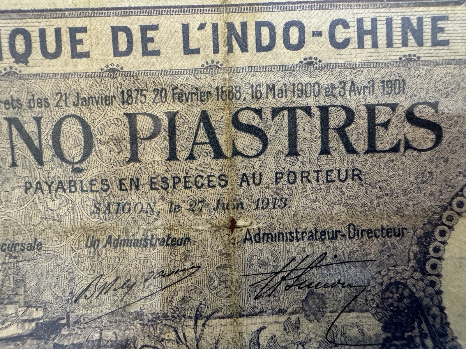 5 Piastres Indochine Banknotes 1913 Original Vintage Rare_LDP Shop.
