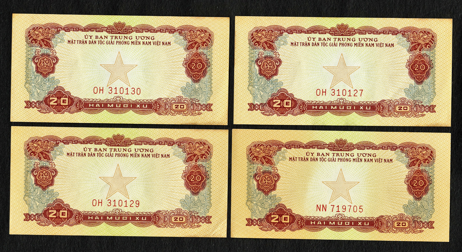 South Vietnam LOT of 4 X 20 Xu ND (1968) Pick-R2 XF+
