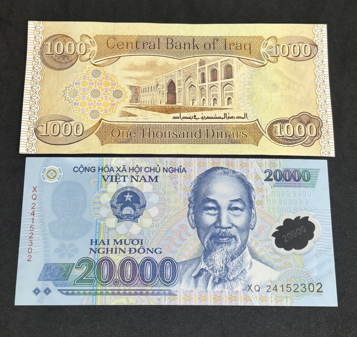 1,000 Iraq Dinar + 20,000 Vietnamese Polymer Banknotes UNC 2003-2018 (1 Each)