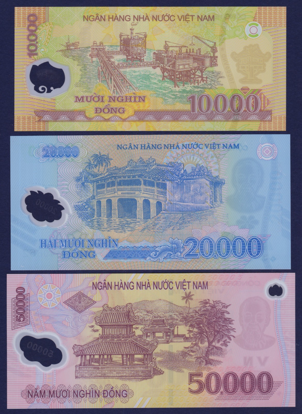 VIETNAM – Set 2024 – NEW POLYMER – P119+P120+P121 – 10000+20000+50000 Dong – UNC