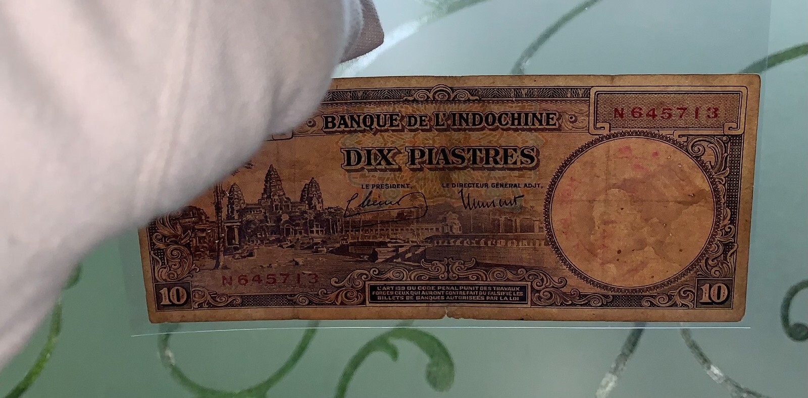 French Indochina China 10 Piastres 1947 P-80 TDLR BankNote N 645713
