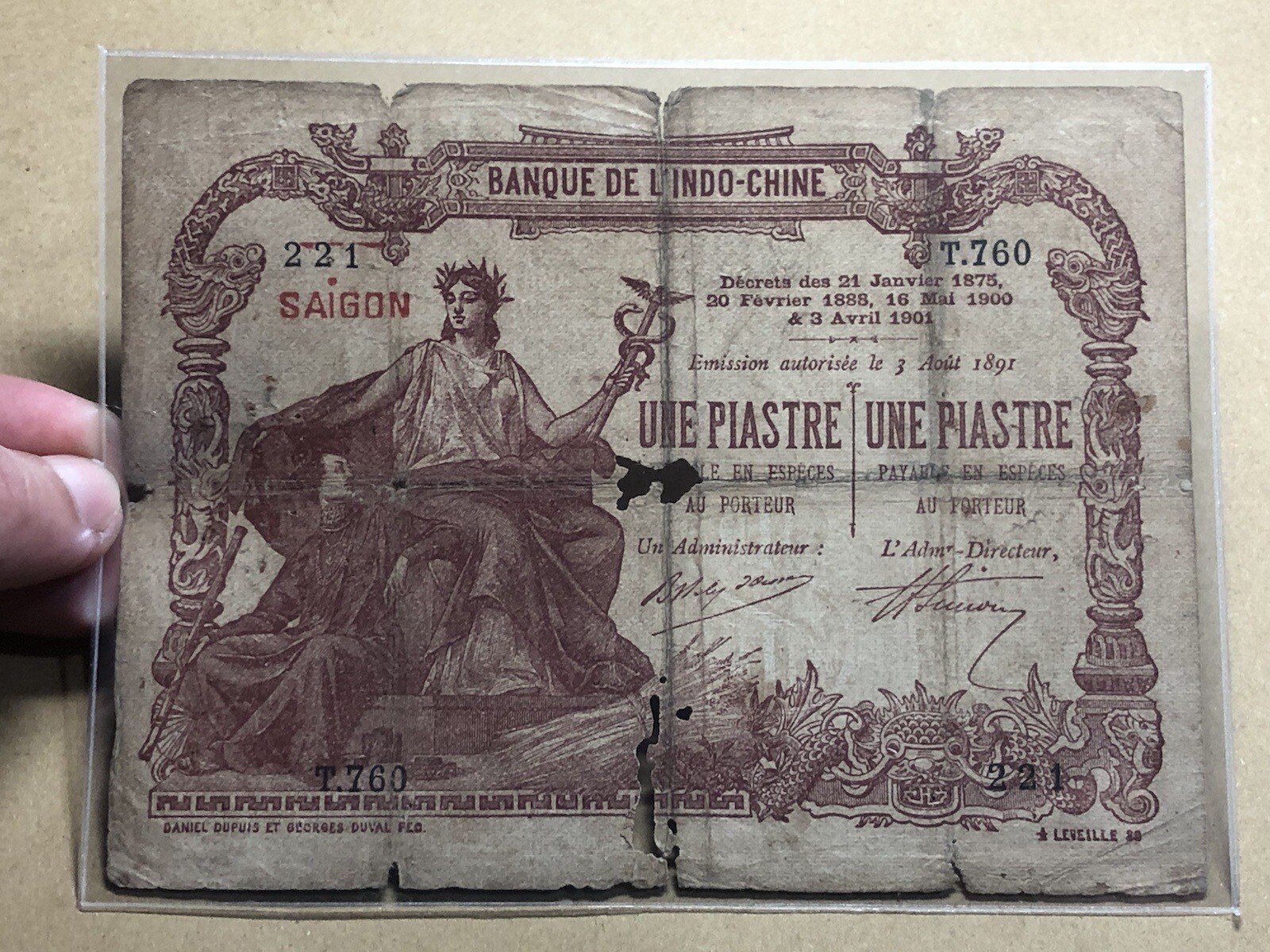 1 Piastre Sai Gon Pick# 34b Indochine Banknotes 1909-1921_LDP Shop.