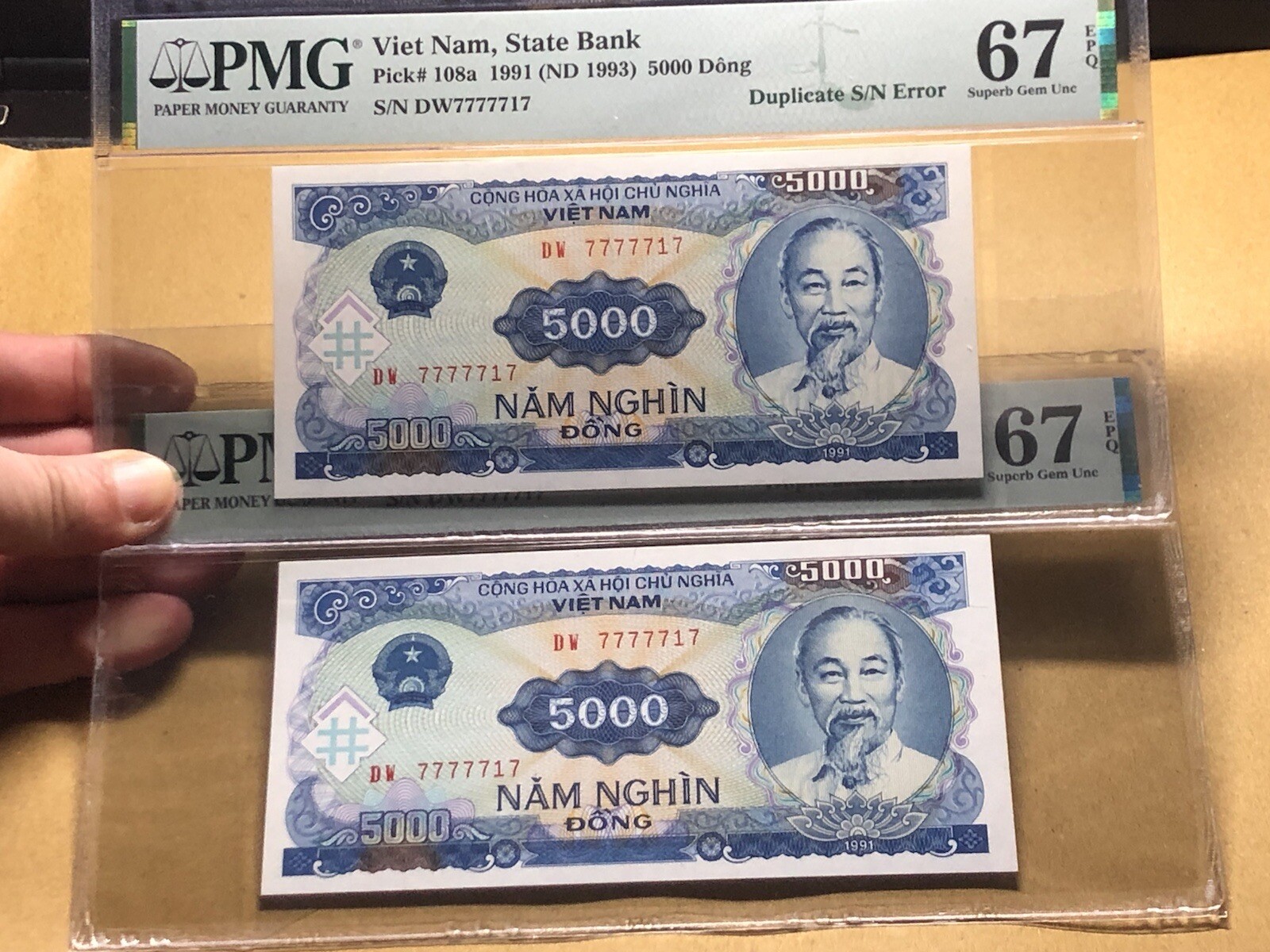 Duplicate Serie Number Error 5000 Đồng 1991 PMG-67 Superb Gem UNC Rare_LDP Shop.