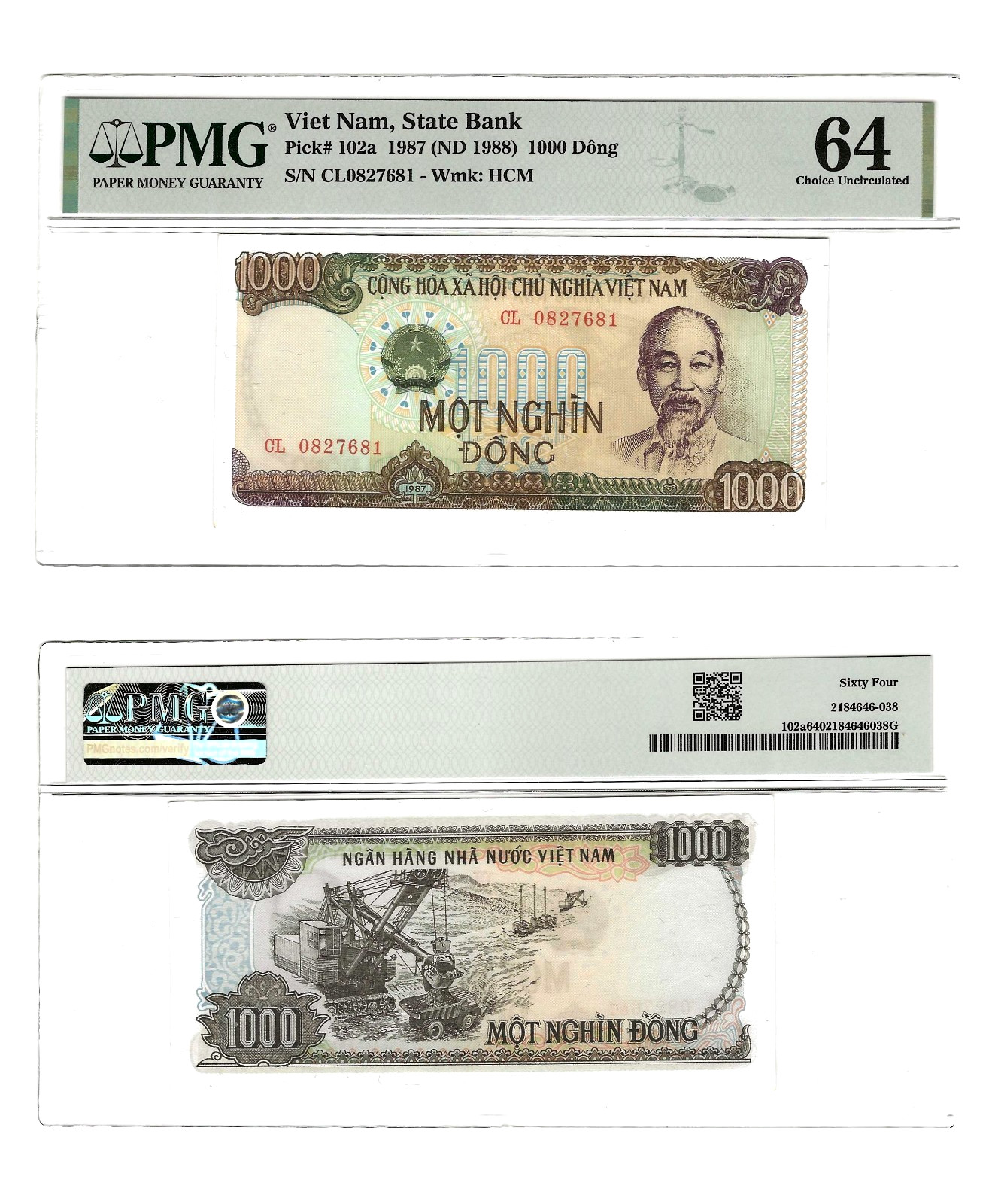 VIETNAM 100 DONG P-102a 1987 x 1 Pcs UNC HCM PMG 64 VIETNAMESE MONEY Rare NOTE
