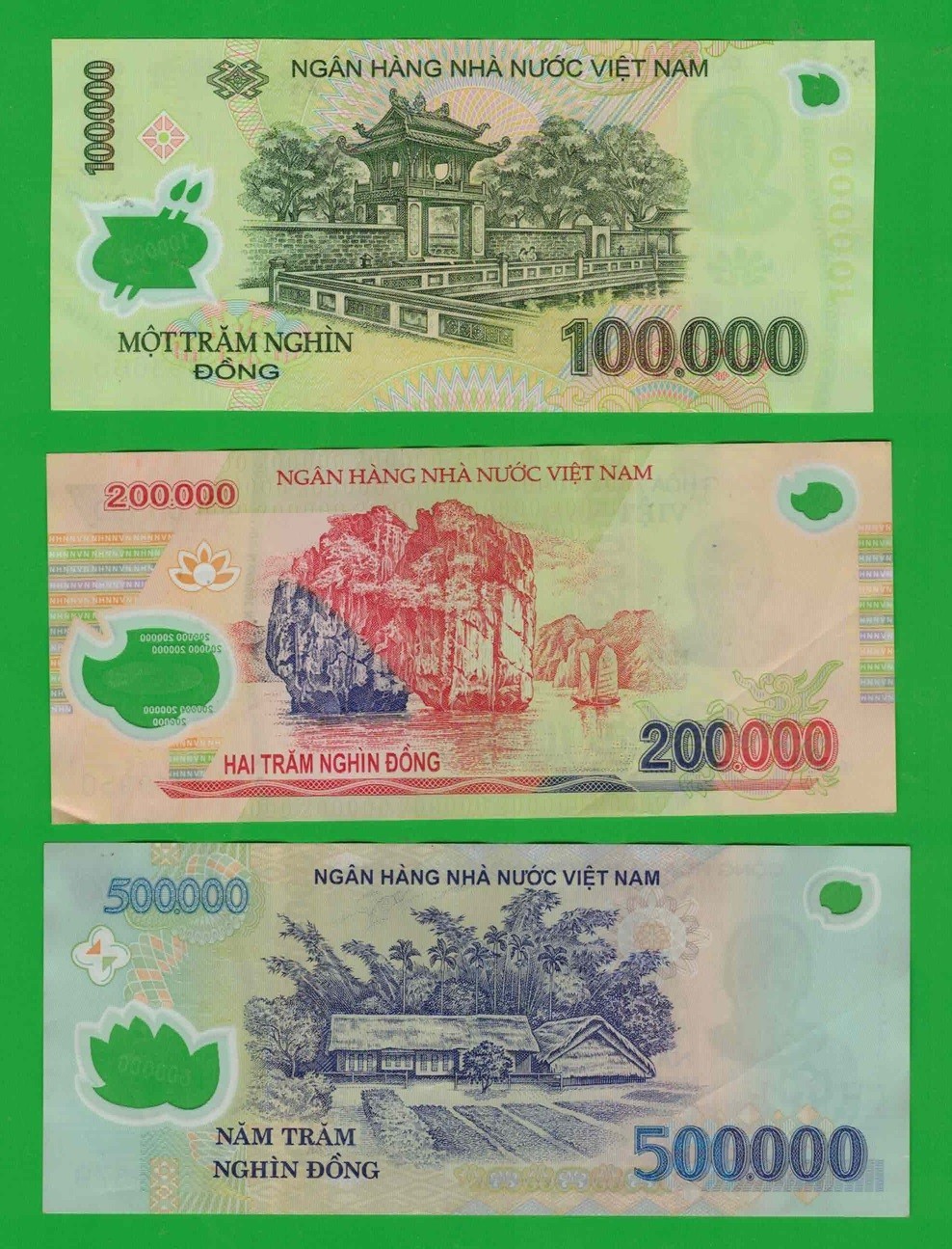 Vietnam 100,000 200,000 500,000 Dong Notes x3 Set Circulated Banknote Lot