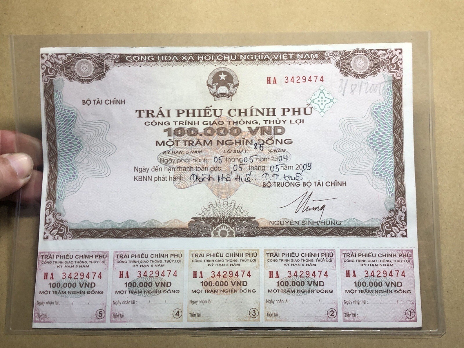 100,000 Dong Payment Bond Cheque Unpaid 2004 Original Vintage Rare_LDP Shop.