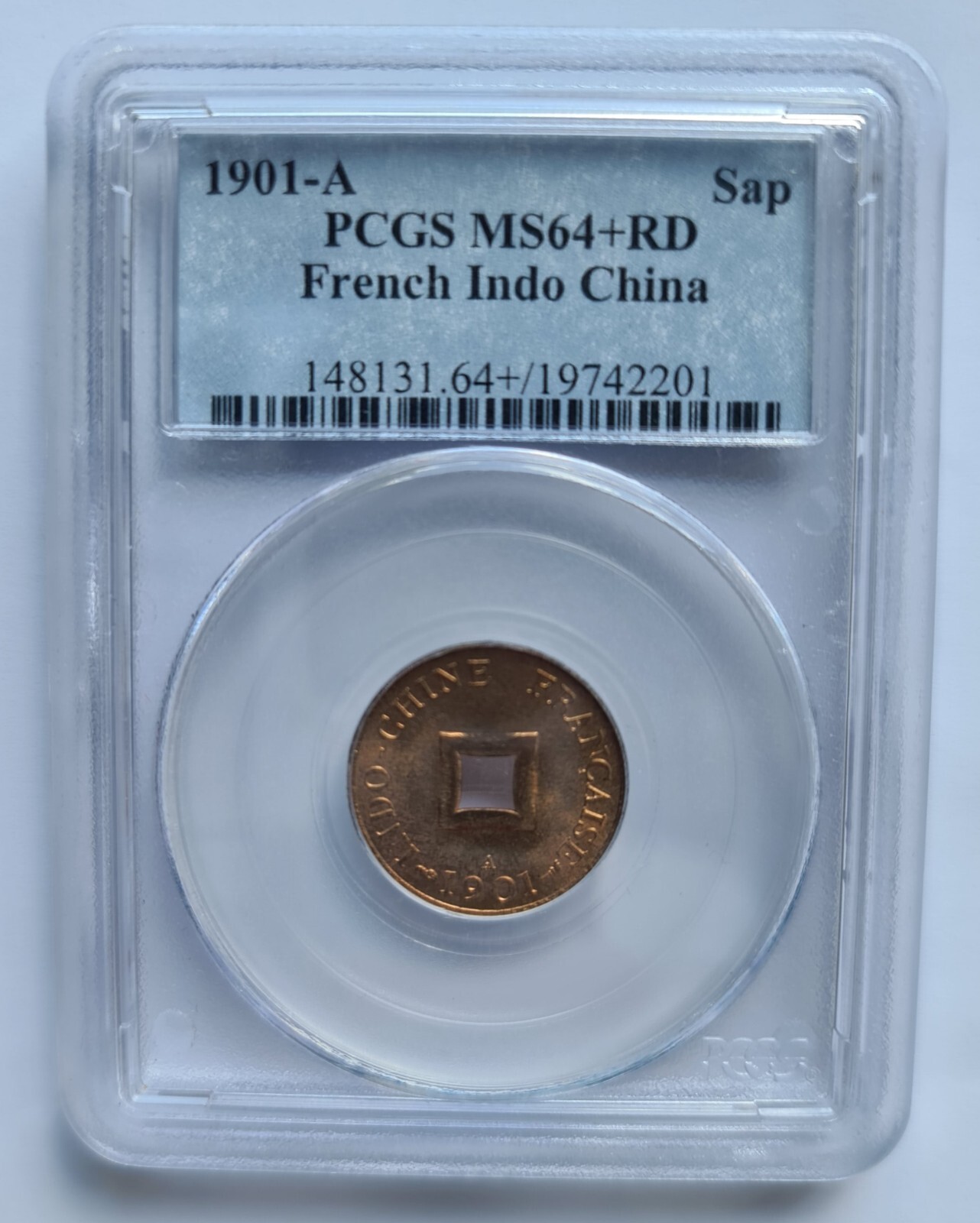 PCGS 1901-A MS 64 + RED ” SAPEQUE ” FRENCH INDO CHINA COIN HARD TO GET RED !!