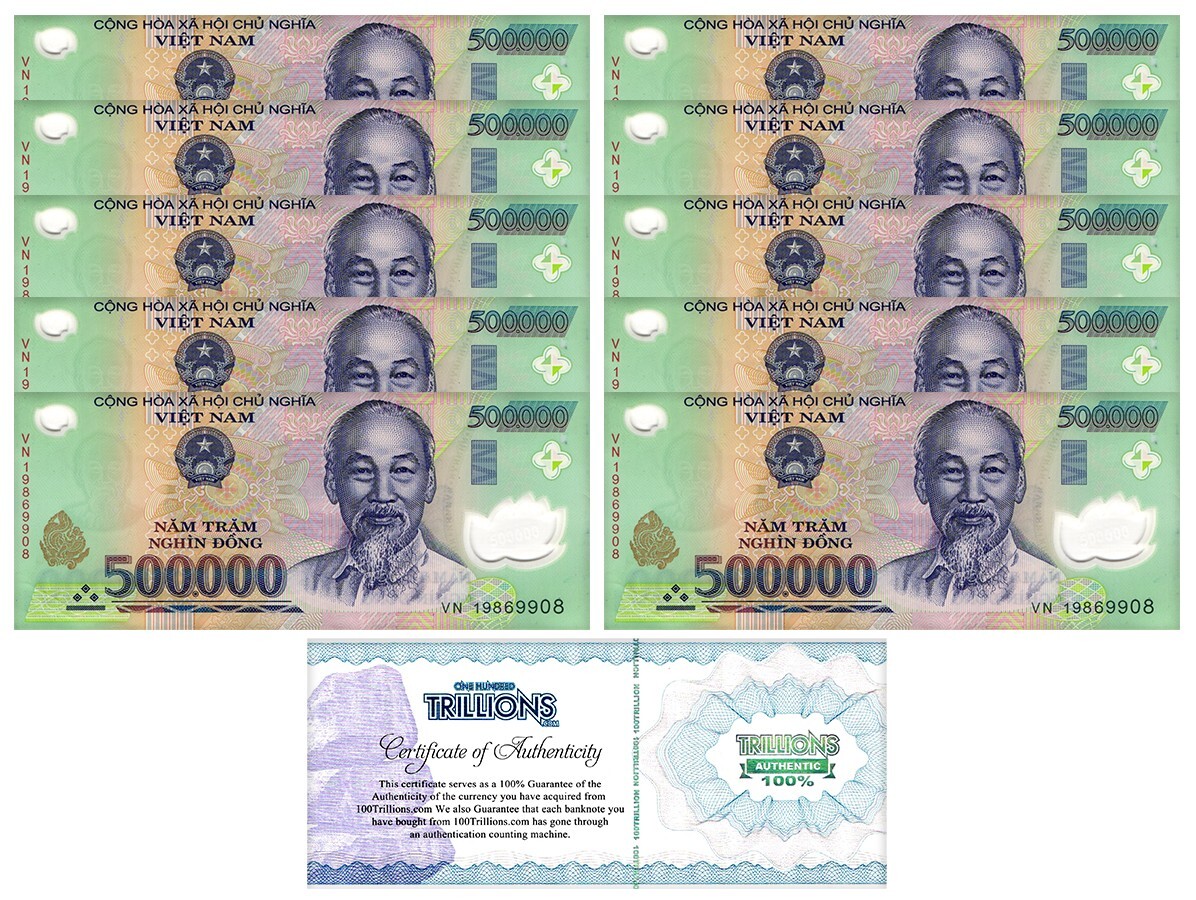 5 MILLION VIETNAM DONG.. circulated.. 10 notes With COA