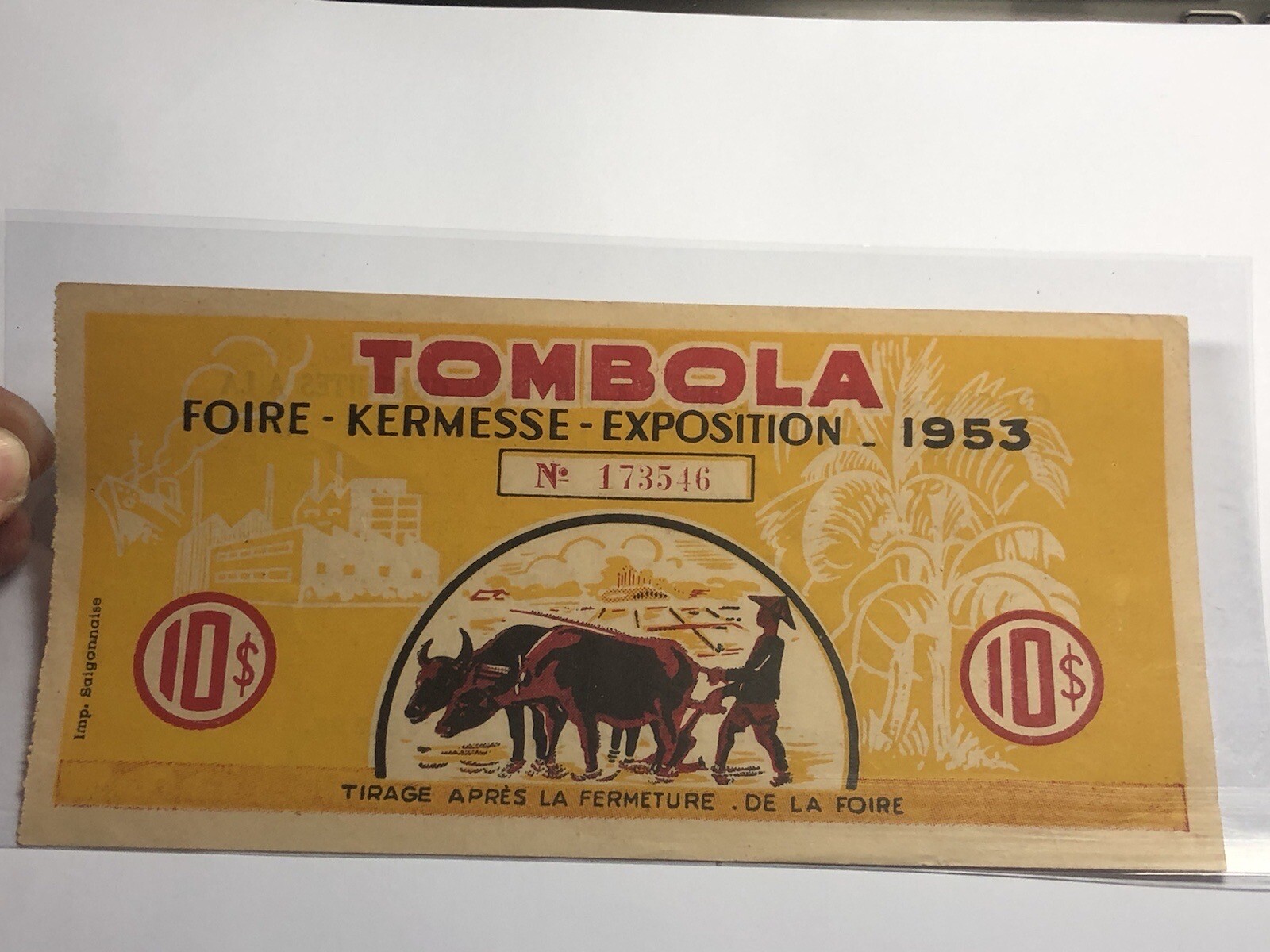 Lottery Tombola Indochine 10 Piastres 1953 Original Vintage Very Rare_LDP Shop.