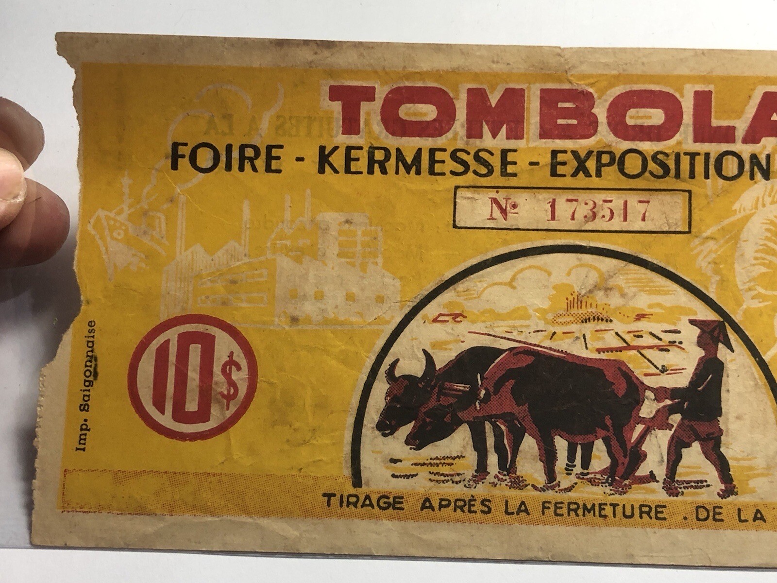 Lottery Tombola Indochine 10 Piastres 1953 Original Vintage Very Rare_LDP Shop.