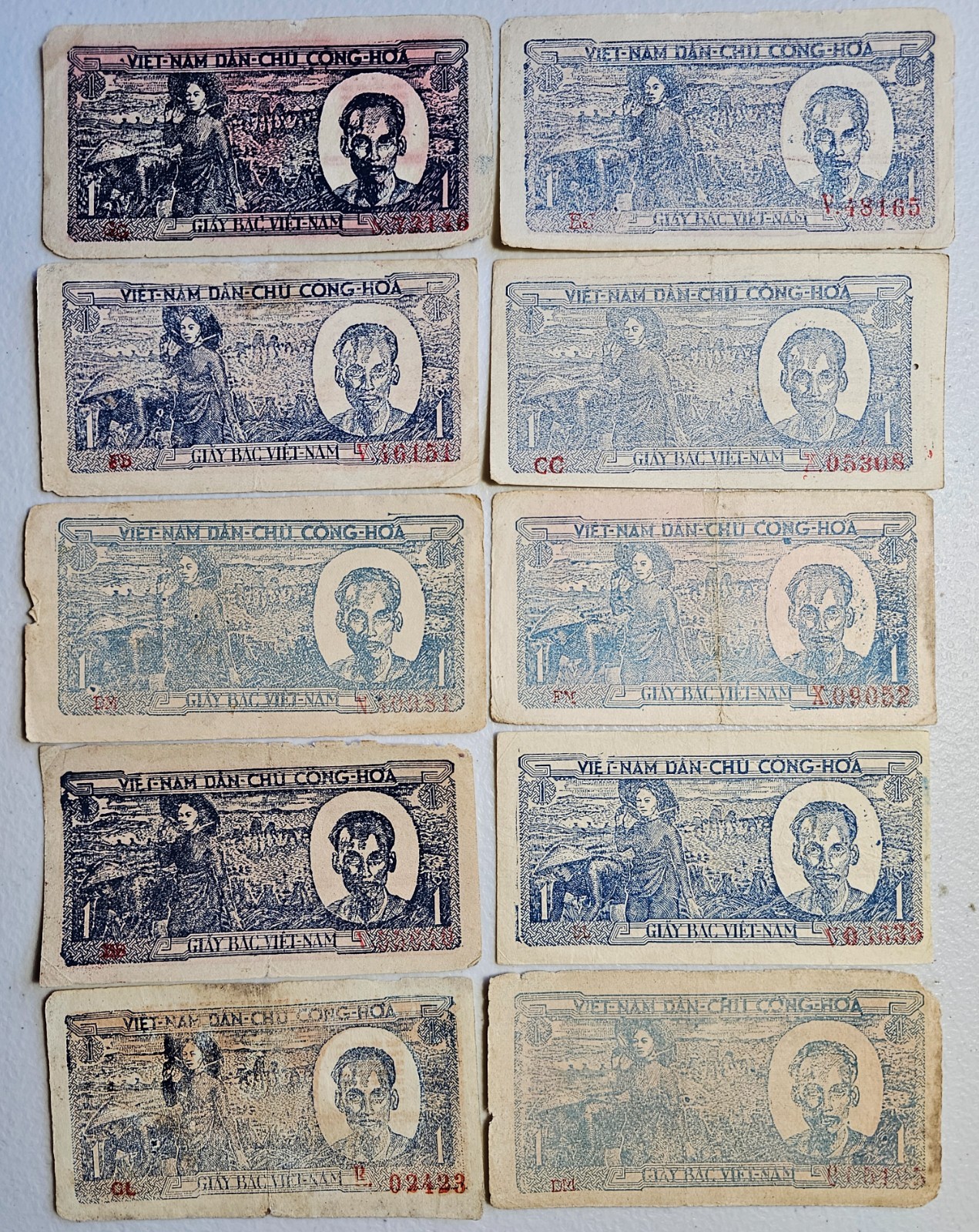 Vietnam 1 Dong 1948 Nam Bo, Lot of 10