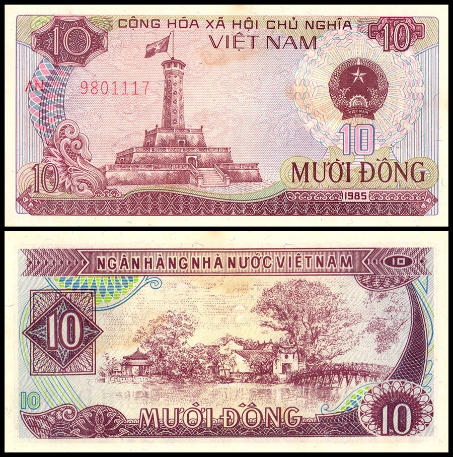 Vietnam 10 Dong, 1985, P-93, UNC, w/ Stain