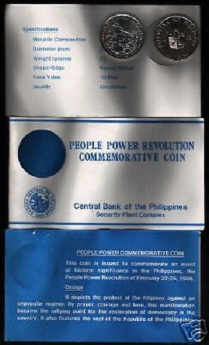 PHILIPPINES 10 PISO KM-250 1988 People Power COMEMRORATIVE UNC COIN + FOLDER