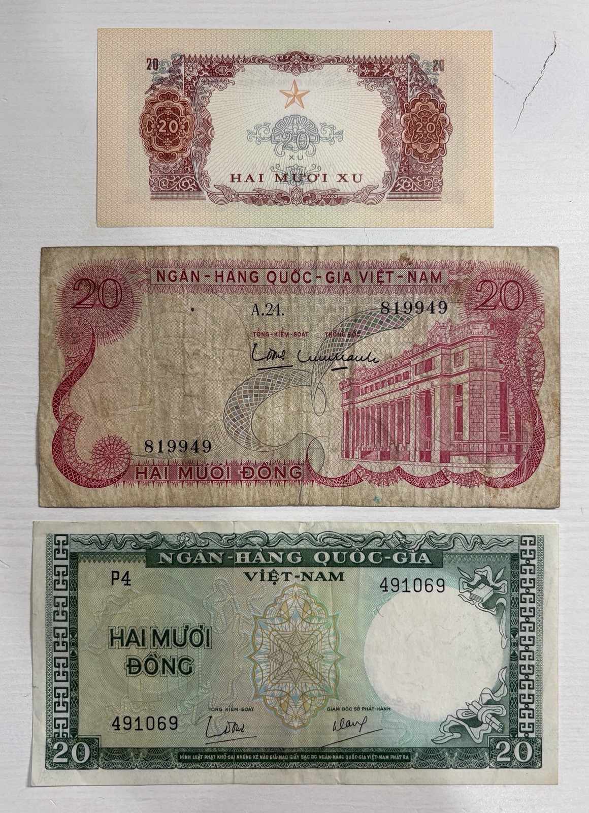 Vietnam Banknotes (LOT OF 3) 20 Xu & 20 Đồng (Star Note)