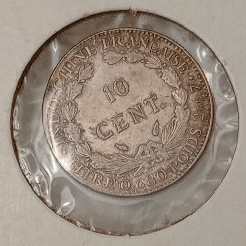 FRENCH INDOCHINA- 10 Centiemes- Silver Coin-1937. *XF