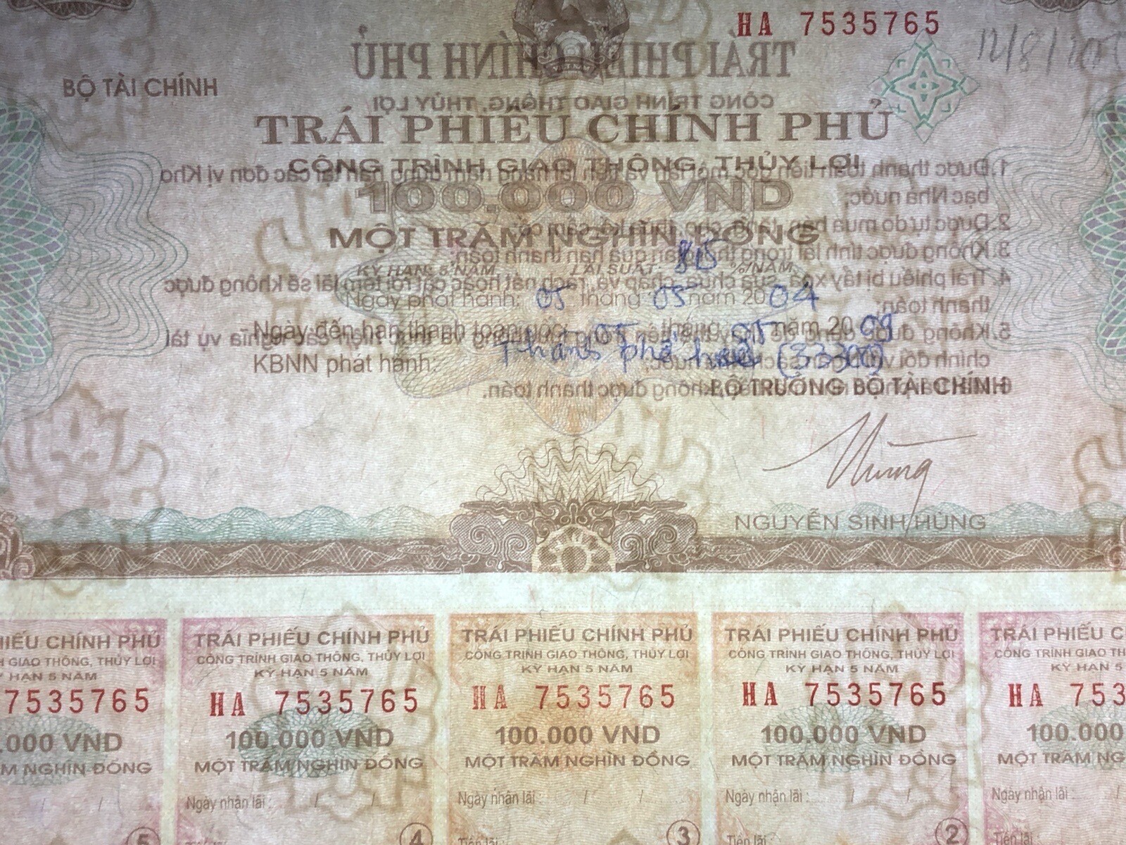 100,000 Dong Payment Bond Cheque Unpaid 2004 Original Vintage Rare_LDP Shop.