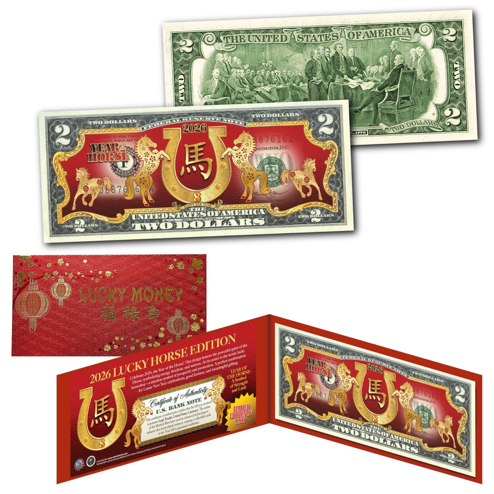 2026 Lunar New Year of the Horse LUCKY HORSE EDITION $2 Bill Dual Gift Packaging