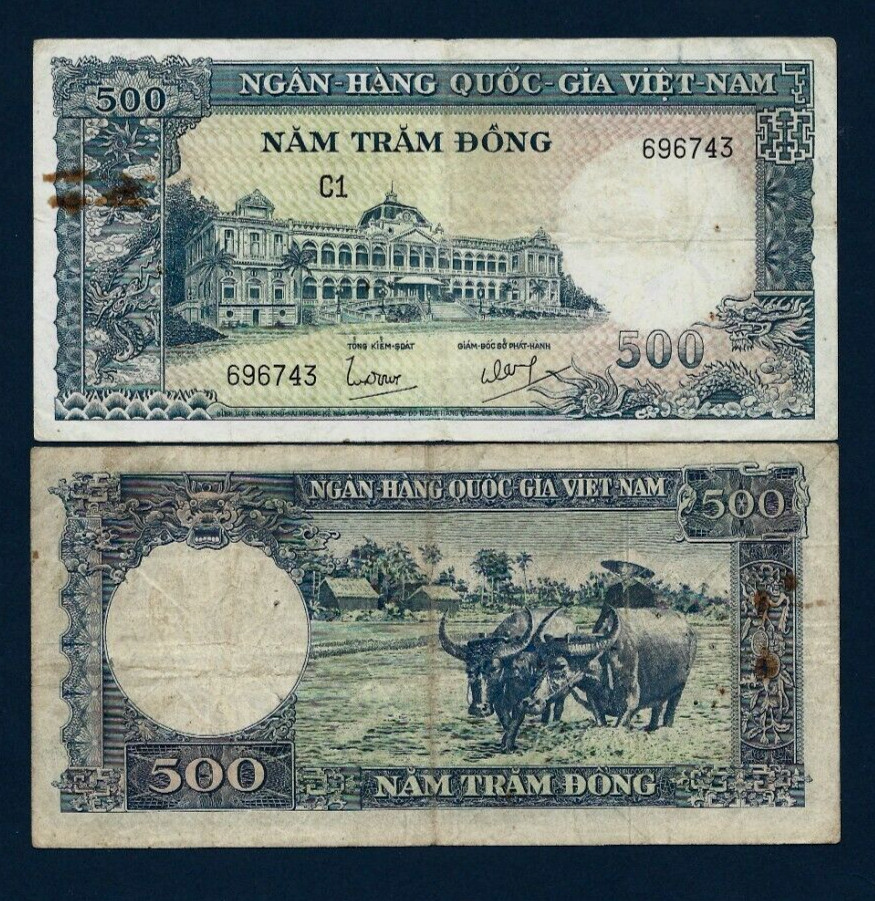 VIETNAM SOUTH 500 DONG P-6 A 1962 BUFFALO DRAGON KEY RARE CURRENCY BILL BANKNOTE
