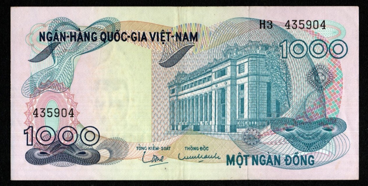 1971 SOUTH VIET NAM 1000 DONG BANKNOTE SERIE H3 – VIETNAM WAR ERA – AUNC