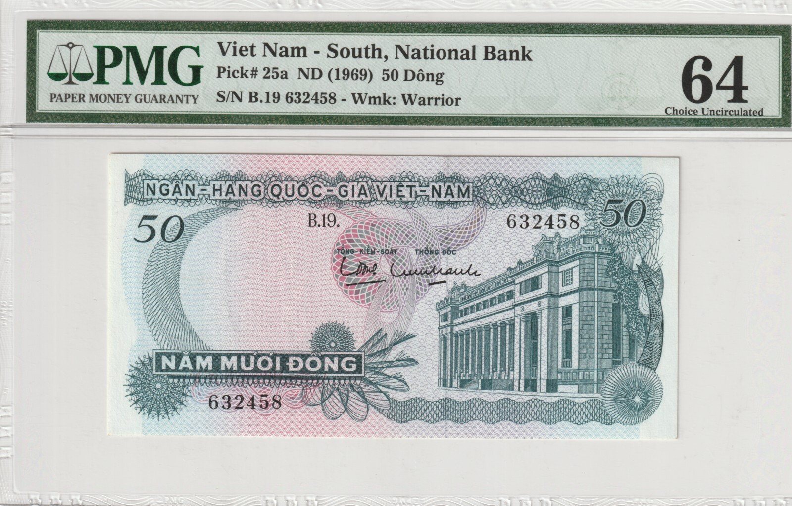 Vietnam 1969 50 Dong PMG Certified Banknote Choice UNC 64 Pick 25a