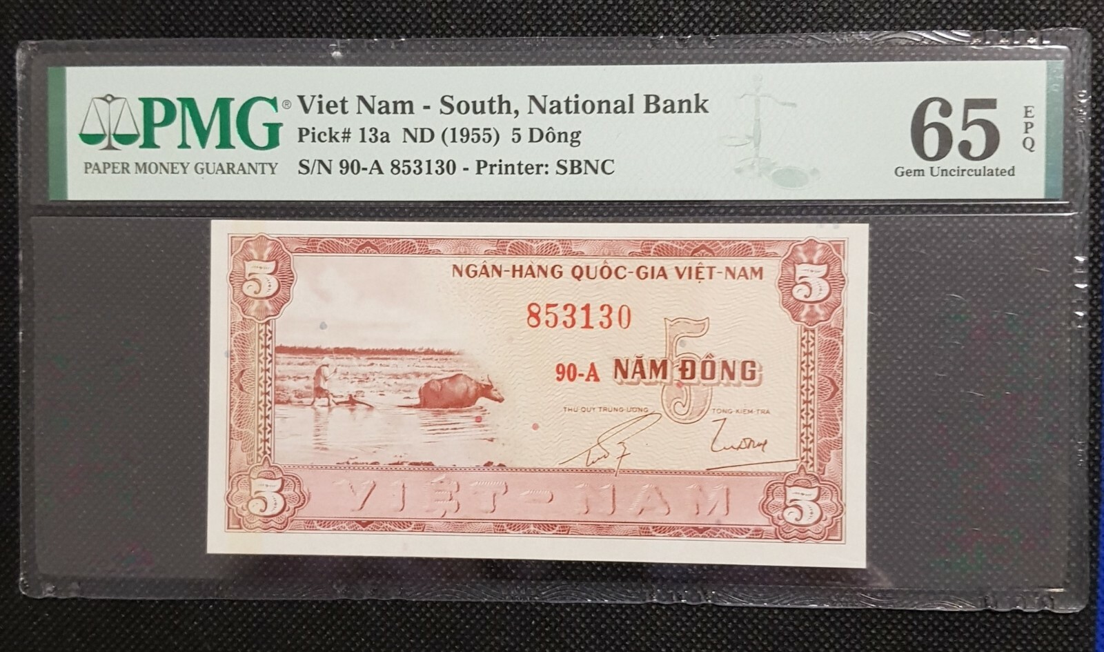 1955 Viet Nam South National Bank Pick#13a 5 Dong PMG 65 EPQ 3 CONSECUTIVE129-31