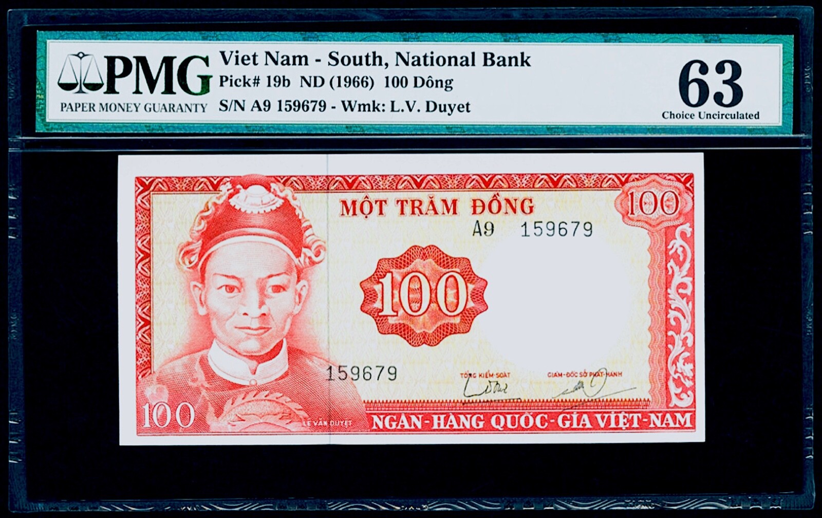 100 Đồng ND (1966) S. Viet Nam, National Bank Pick# 19b PMG 63 Choice UNC.