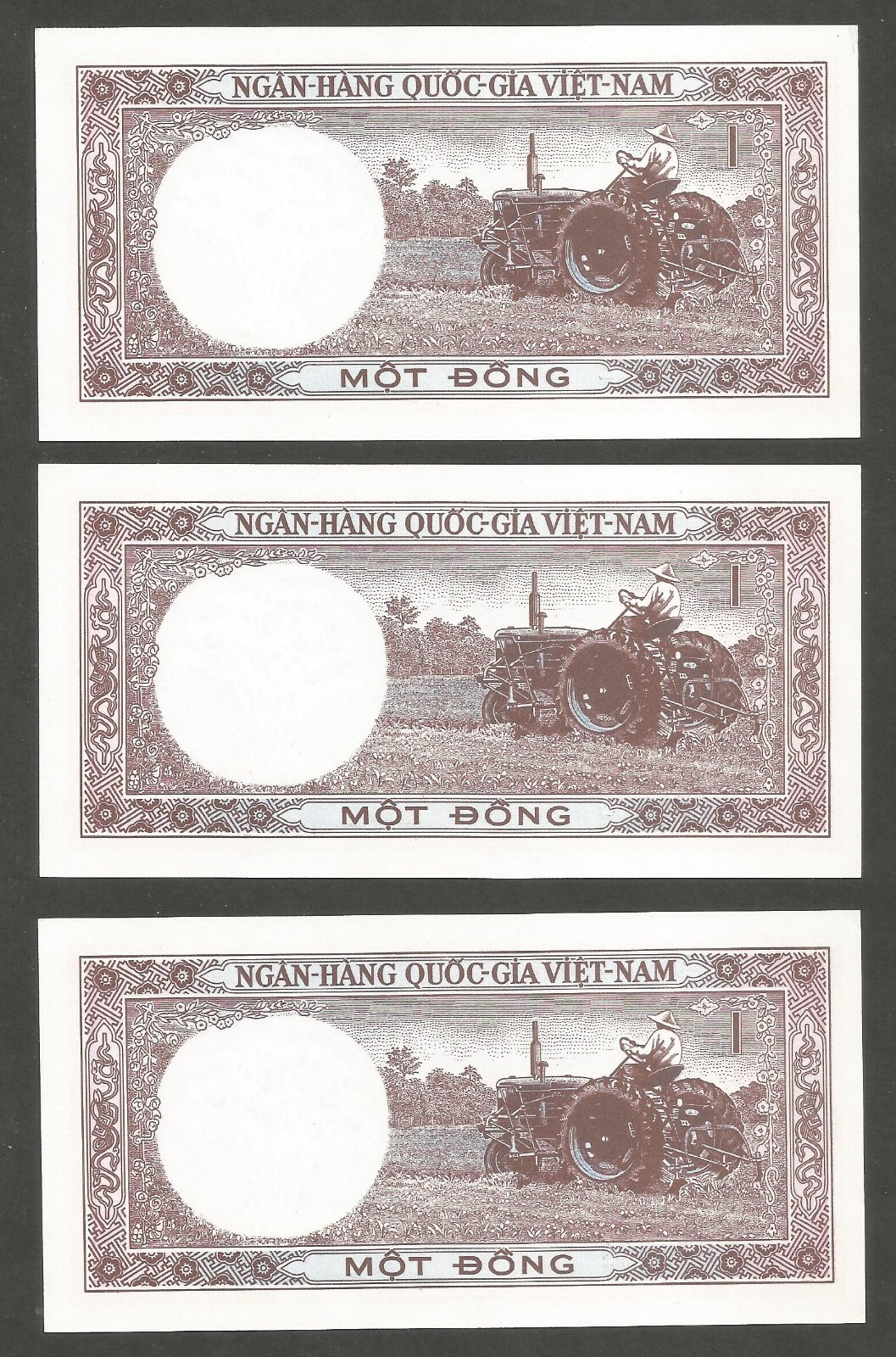 South Vietnam 1 Dong N.D. (1964); UNC; P-15a; BNB-B119a; Lot of 3 consecutive #