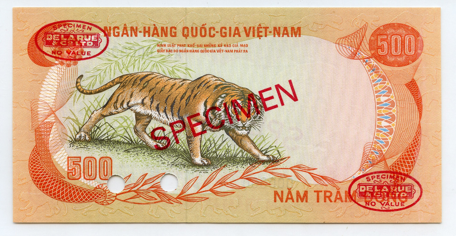 South Vietnam 1972, SPECIMEN 500 Dong, Tiger, Pick 33s, Specimen #18, UNC+