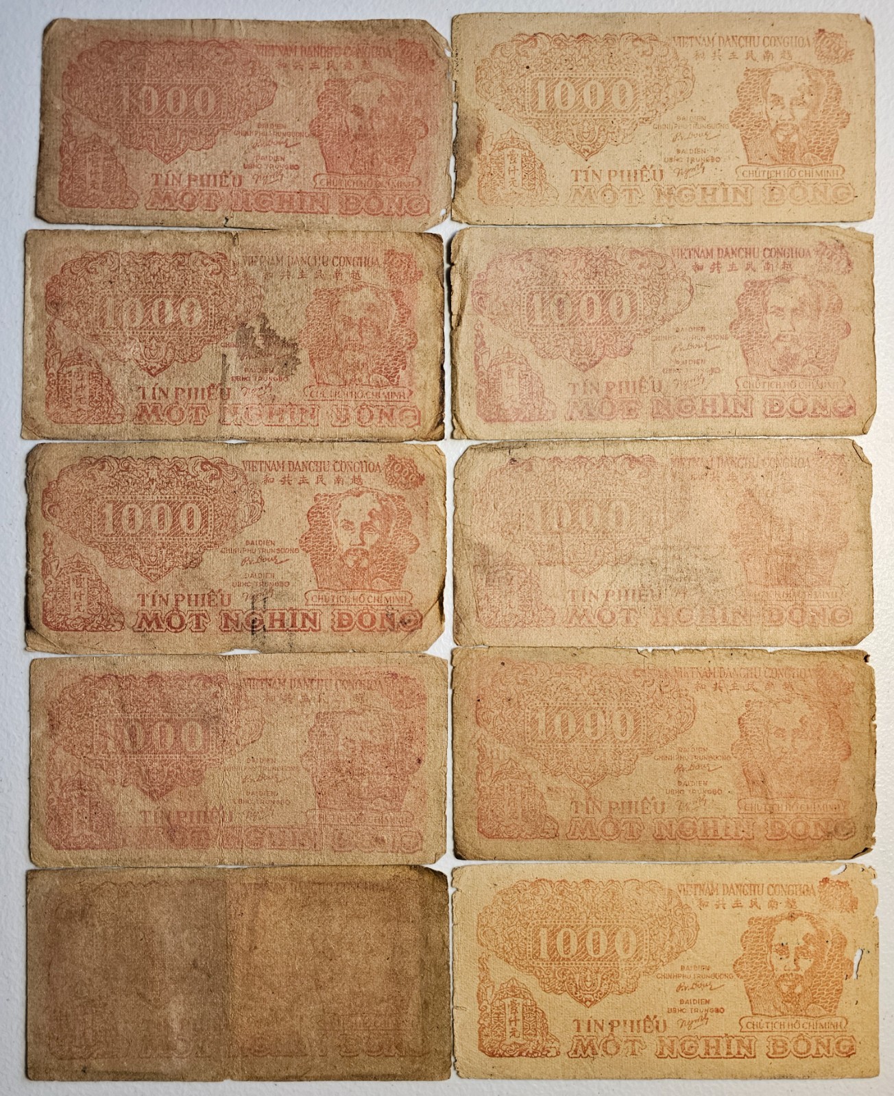 Vietnam 1000 Dong Credit Note 1950 Trung Bo, Lot of 10
